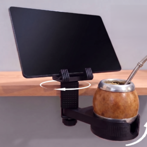 soporte organizador de escritorio 2en1: prensa tablet celular portavasos mate